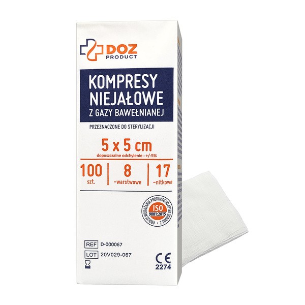 DOZ PRODUCT kompresy niejałowe z gazy bawełnianej 17 nitkowe 8