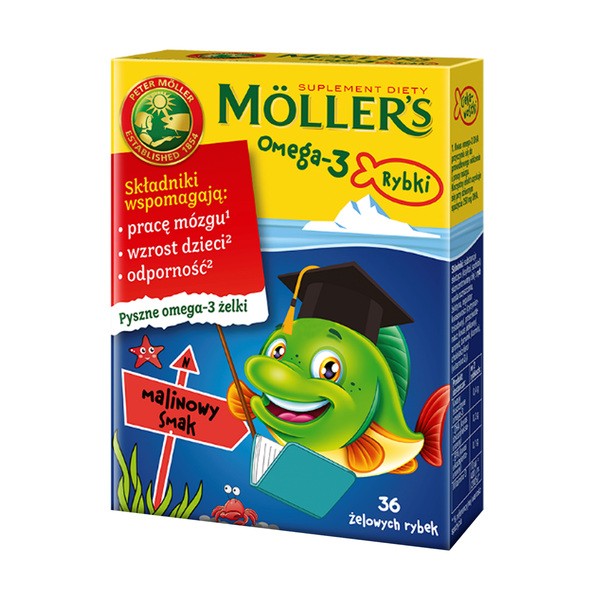 Mollers Omega 3 Rybki żelki smak malinowy 36 szt