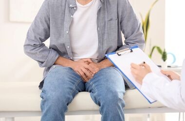 Mężczyzna rozmawiający z lekarzem. Zapalenie prostaty.