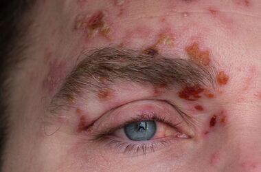 półpasiec oczny, objawy pólpaśca ocznego, mężczyzna z pólpaścem ocznym