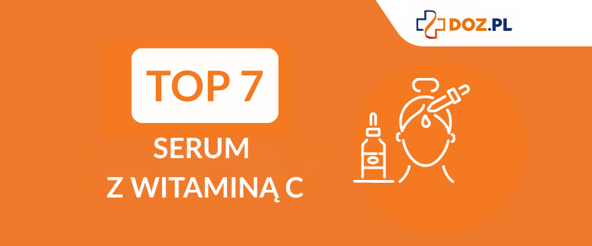 Napis TOP7 serum z witaminą C oraz kontur postaci kobiecej nakładającej serum. Ranking serum z witaminą C. 