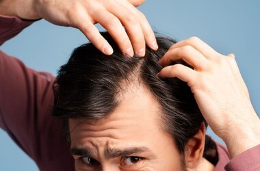 dieta na wypadanie włosów, wypadanie włosów, mężczyzna przeczesuje włosy