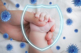 Rączka dziecka pod tarczą odporności