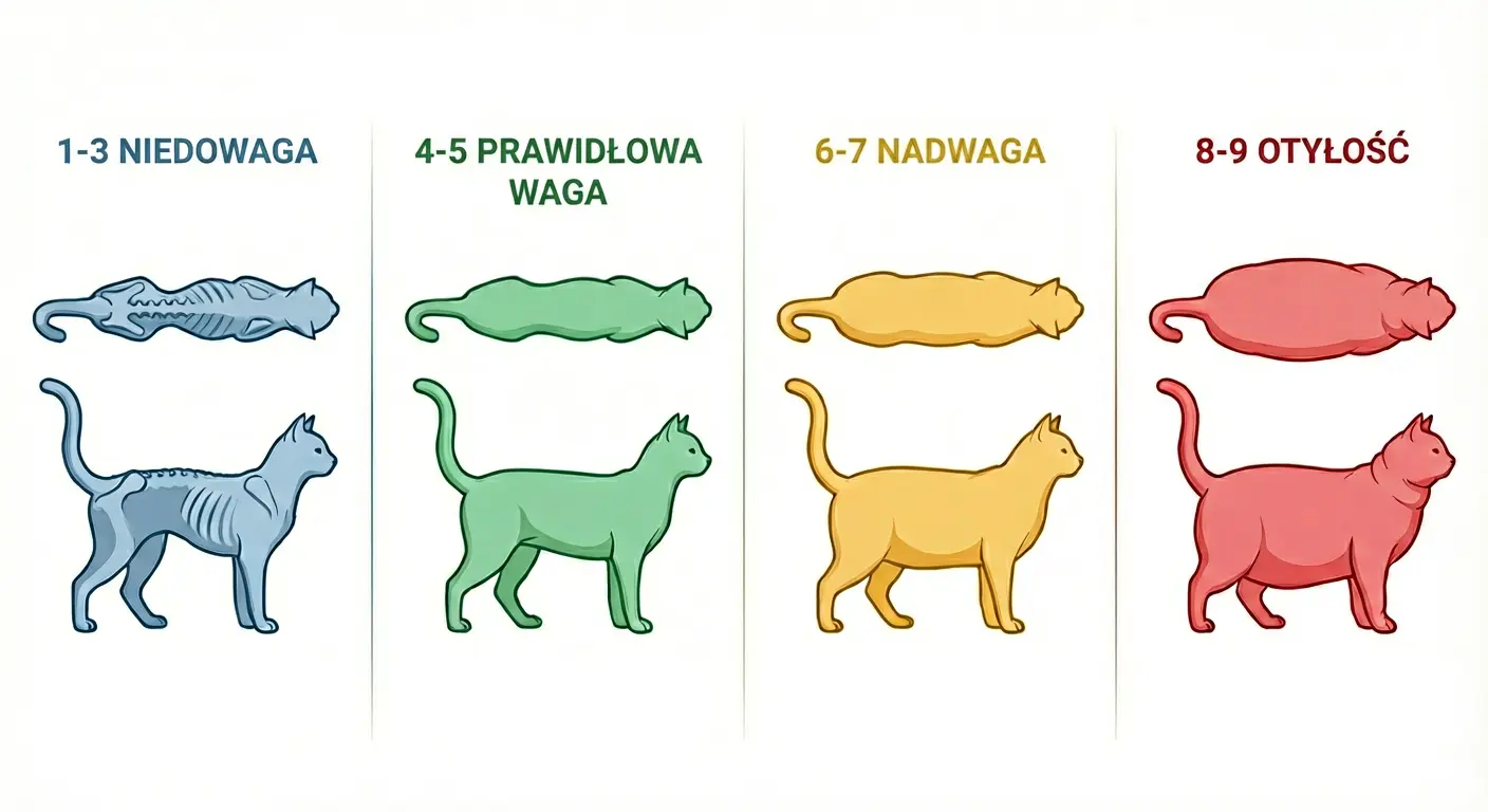 skala bcs, ocena wagi kota, body condition score, ocena sylwetki kota