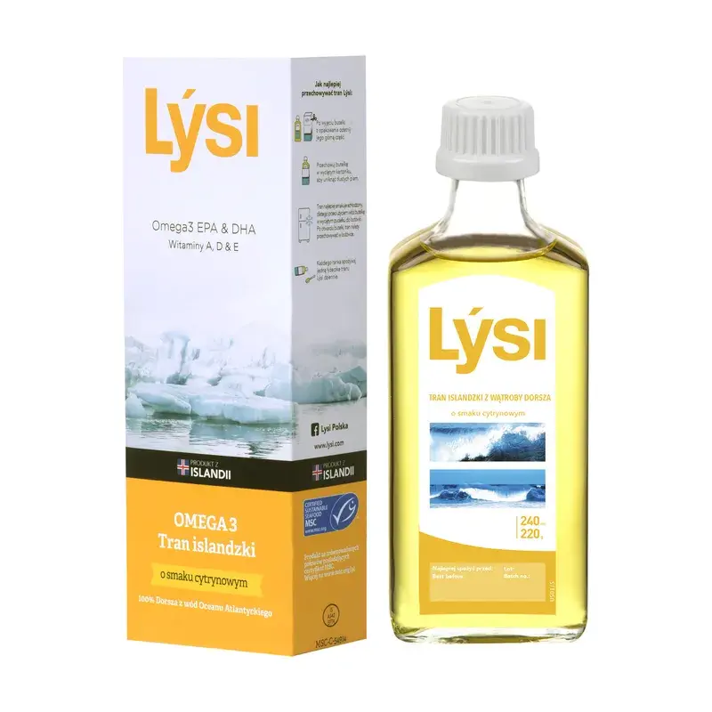 Lysi Tran islandzki o smaku cytrynowym, olej, 240 ml, ranking tranów i olejów rybich