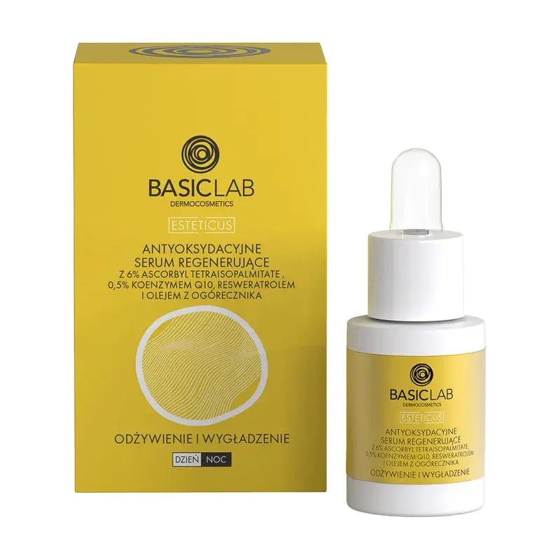 serum z witaminą C, BasicLab Esteticus, antyoksydacyjne serum regenerujące, odżywienie i wygładzenie, 15 ml, ranking serum z witaminą C