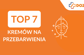 TOP7 kremów na przebarwienia, białe kontury twarzy na pomarańczowym tle