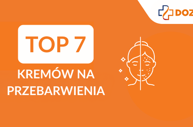TOP7 kremów na przebarwienia, białe kontury twarzy na pomarańczowym tle