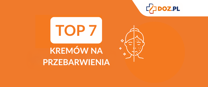 TOP7 kremów na przebarwienia, białe kontury twarzy na pomarańczowym tle