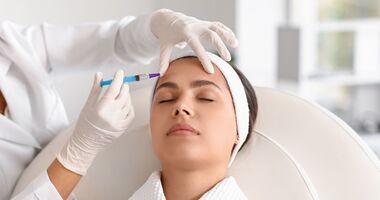 zabiegi z kwasem hialuronowym, kwas hialuronowy na zmarszczki, zabieg z kwasem hialuronowym, lekarz wykonuje zastrzyk z kwasem hialuronowym