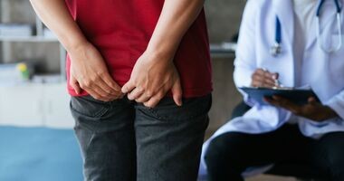 pacjent z hemoroidami u lekarza, choroba hemoroidalna, objawy hemoroidów, żylaki odbytu