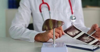 choroby wątroby, chora wątroba, lekarz omawia z pacjentem usg wątroby