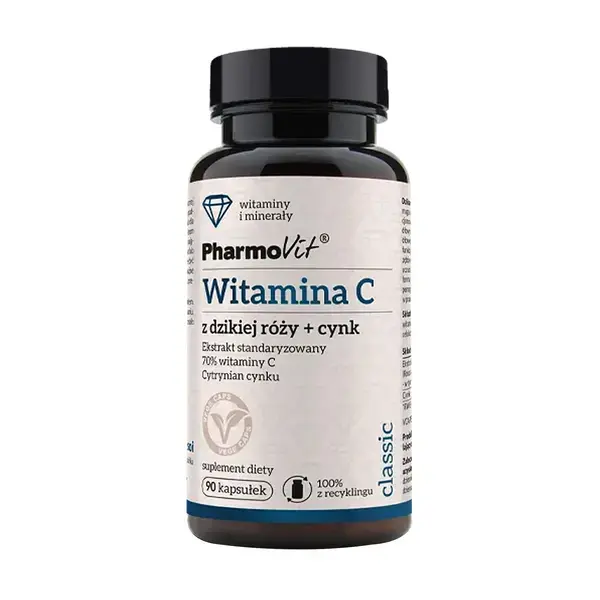 Pharmovit, Witamina C z dzikiej róży + cynk, kapsułki, 90 szt., ranking witaminy C, najlepsza witamina C