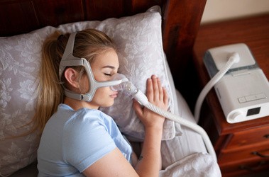 Kobieta śpiąca w aparaturze do badania bezdechu sennego