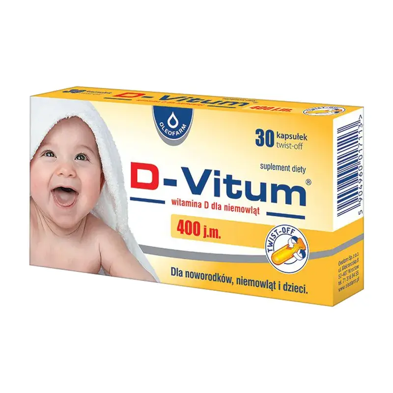 witamina D dla dzieci, D-Vitum Witamina D dla niemowląt 400 j.m., kapsułki twist-off, 30 szt., ranking witaminy D dla dzieci
