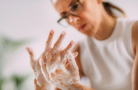 Kobieta kompulsyjnie myje dłonie