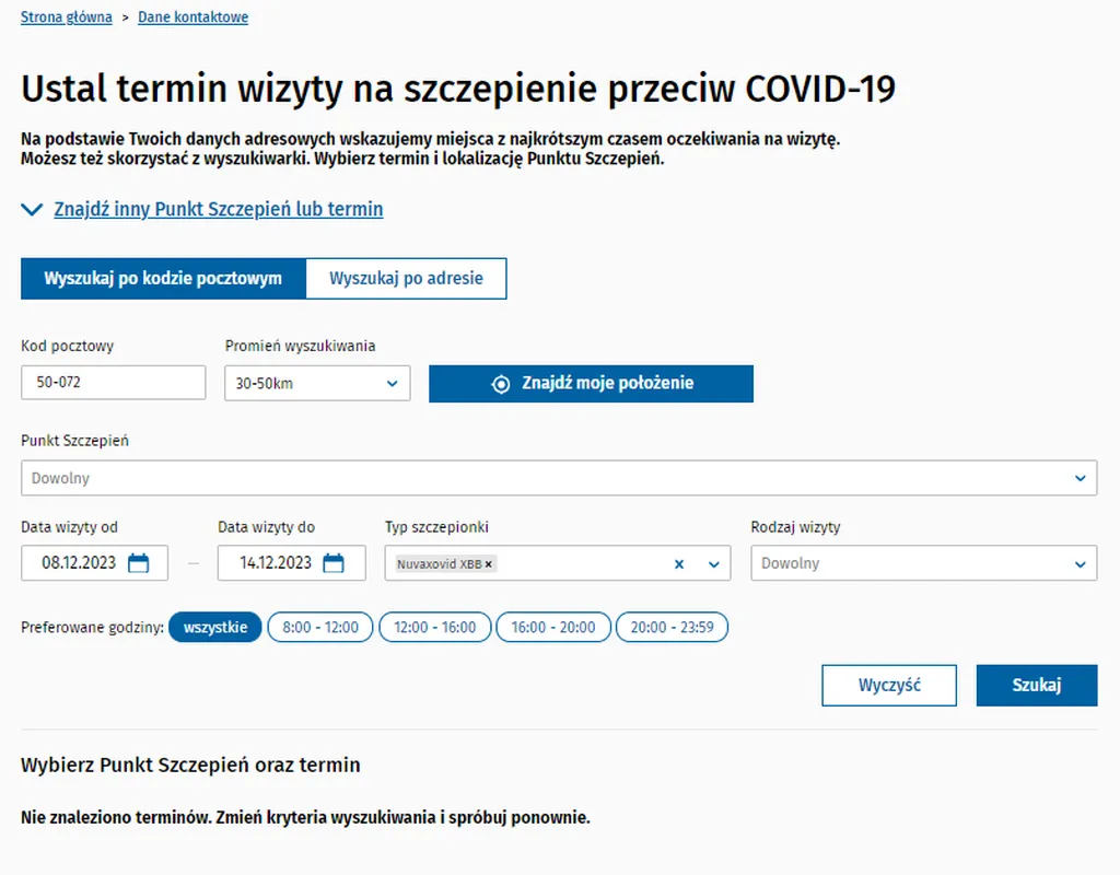  Wrocław - brak dostępnych terminów szczepień Nuvaxovidem 8-14.12    