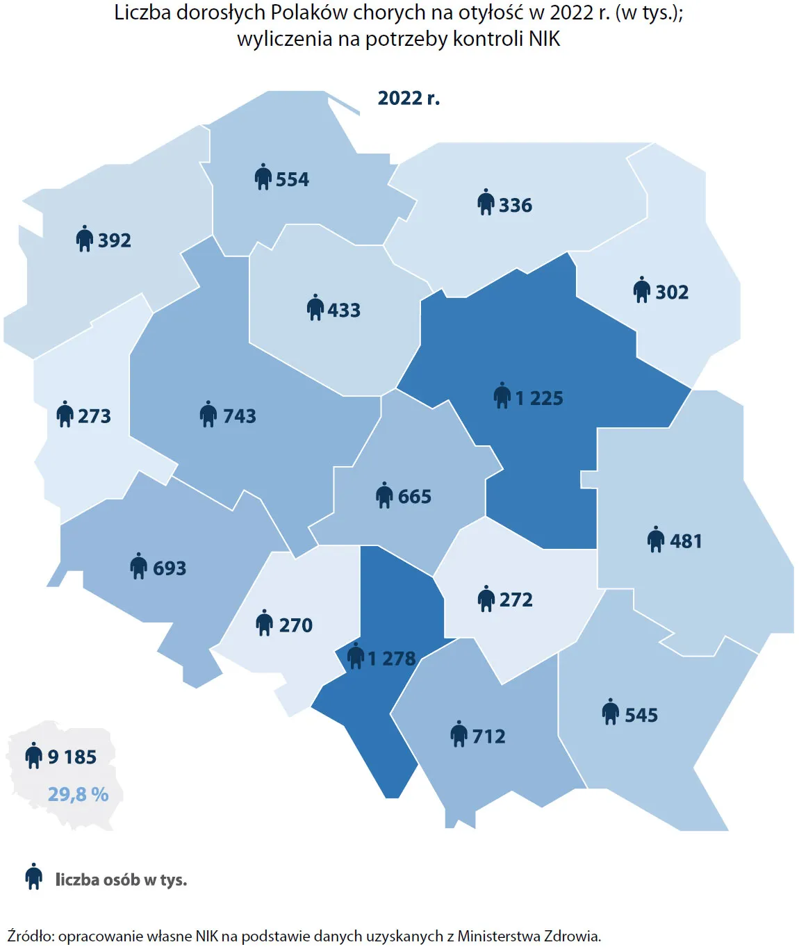 Mapa otyłości w Polsce wg województwa