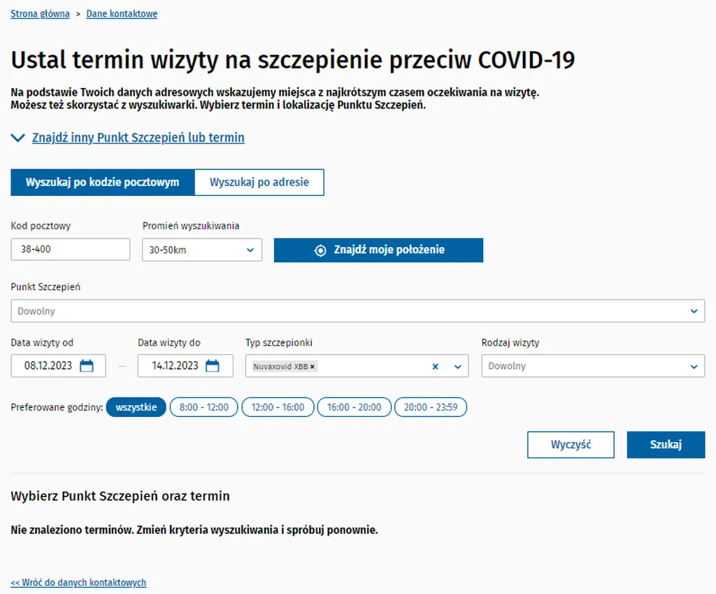  Krosno - brak dostępnych terminów szczepień Nuvaxovidem 8-14.12    