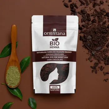 Orientana Bio Henna, naturalna farba do włosów długich, gorzka czekolada, 100 g