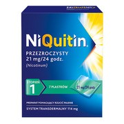 Niquitin przezroczysty, 21 mg/24 h, system transdermalny 114 mg, stopień 1, plastry, 7 szt. https://azcdn.doz.pl/image/d/product/dd79c962-scale-180x180.png