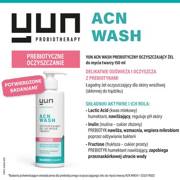Yun ACN Wash, prebiotyczny żel oczyszczający do mycia twarzy, 150 ml