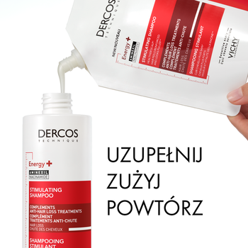 Zestaw Dercos Energy+, szampon wzmacniający, 400 ml + opakowanie uzupełniające, 400 ml