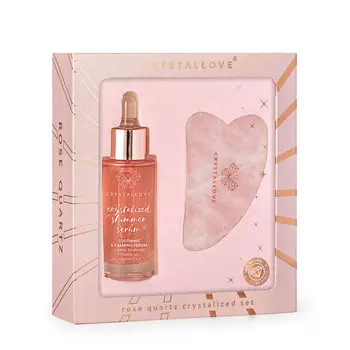 Zestaw Crystallove, serum do twarzy z kwarcem różowym, 30 ml + płytka do masażu gua sha, 1 szt.