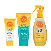 Zestaw DAX Sun, spray transparentny SPF30, 200 ml + emulsja ochronna dla skóry wrażliwej, SPF 50+, 100 ml + żel po opalaniu S.O.S. dla skóry z 10% D-Pantenol, 200 ml https://azcdn.doz.pl/image/d/product/cd73173b-scale-180x180.png