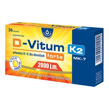D-Vitum Forte 2000 j.m. K2 MK-7, witaminy D i K dla dorosłych, kapsułki, 36 szt.