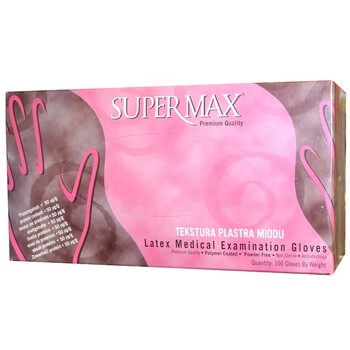 Rękawice Super-Max, Plastry miodu, lateksowe bezpudrowe, kolor naturalny, rozmiar L, 100 szt.
