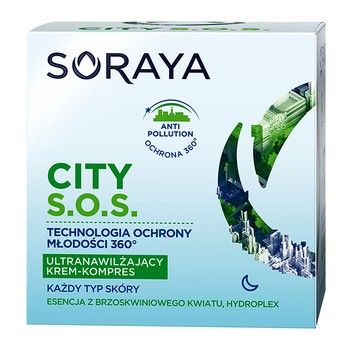 Soraya CITY S.O.S., ultranawilżający krem-kompres na noc, do każdego rodzaju skóry, 50 ml