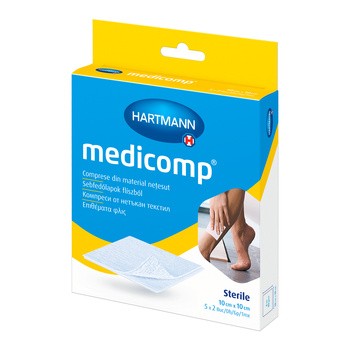 Medicomp, kompresy jałowe, włókninowe, 4 warstwowe, 10 x 10 cm, 10 szt.