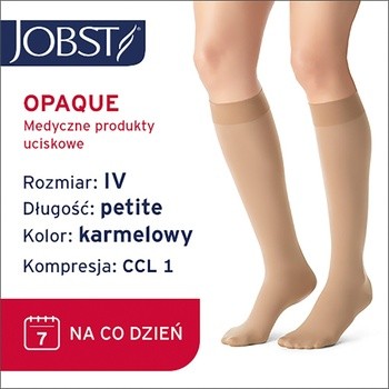 Jobst Opaque, rozmiar: IV, karmel, podkolanówki uciskowe, CCL 1, unisex, petite, 1 para