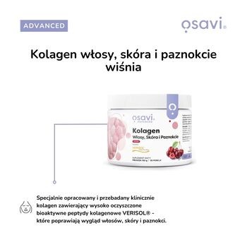 Osavi Kolagen Włosy, Skóra i Paznokcie, proszek, smak wiśniowy, 150 g