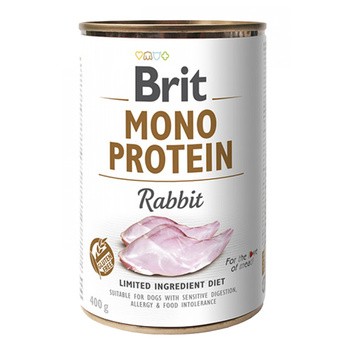 Brit Mono Protein Rabbit, monobiałkowa karma mokra dla psów z alergiami i nietolerancjami pokarmowymi, królik, 400 g