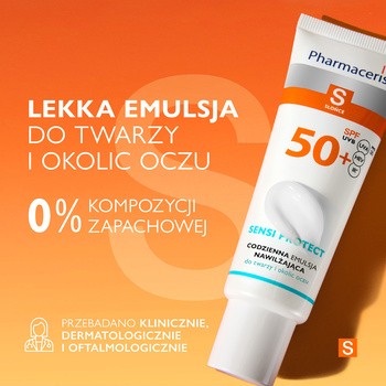 Pharmaceris S Sensi Protect, codzienna emulsja ochronna z kwasem hialuronowym do twarzy i okolic oczu SPF 50+, 50 ml