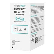 Pasomed, kompresy włókninowe, niejałowe, 5 cm x 5 cm, 4w, 30 g, 100 szt. https://azcdn.doz.pl/image/d/product/255bab1a-scale-180x180.png