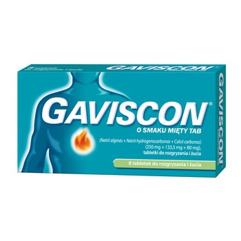 Gaviscon o smaku mięty TAB, tabletki do rozgryzania i żucia, 8 szt.