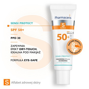 Pharmaceris S Sensi Protect, codzienna emulsja ochronna z kwasem hialuronowym do twarzy i okolic oczu SPF 50+, 50 ml