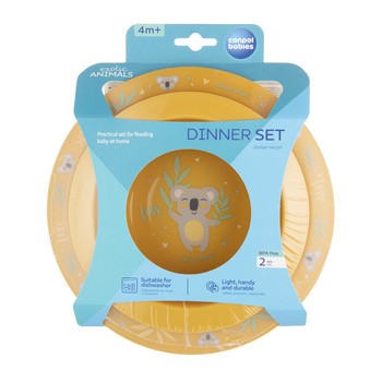 Canpol Babies, zestaw naczyń 2 elementy, EXOTIC ANIMALS, żółty, 1 szt.