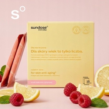 Sundose Everyday For Skin Anti-Aging Kwas Hialuronowy i Witamina C, saszetki z proszkiem, smak malinowo-cytrynowy, 15 szt.