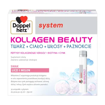 alt Doppelherz system Kollagen Beauty, ampułki z płynem, smak liczi i melon, 25 ml x 30 szt.