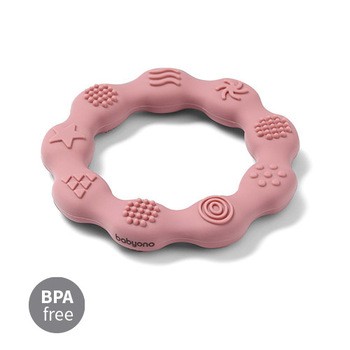 BabyOno, gryzak silikonowy Ring, różowy, 1 szt.