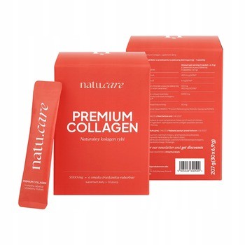 Natu Care Premium Collagen 5000 mg, saszetki z proszkiem, smak truskawka-rabarbar, 30 szt.