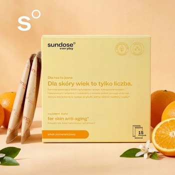 Sundose Everyday For Skin Anti-Aging Kwas Hialuronowy i Witamina C, saszetki z proszkiem, smak pomarańczowy, 15 szt.