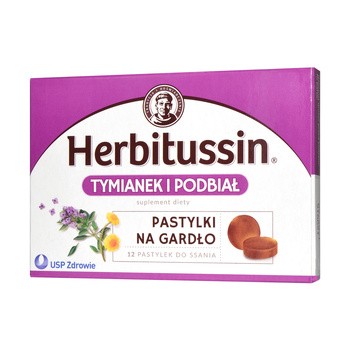 Herbitussin Tymianek i Podbiał, pastylki do ssania, 12 szt.