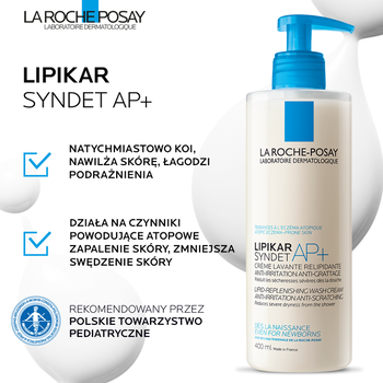 Zestaw La Roche-Posay, Lipikar Syndet AP+, krem myjący uzupełniający poziom lipidów, przeciw podrażnieniom skóry, 400 ml + Cicaplast Baume B5+, balsam kojący do twarzy i ciała, 100 ml