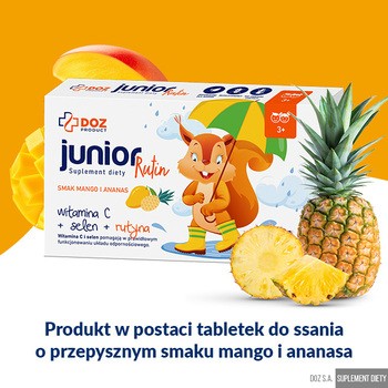 DOZ Product JuniorRutin, tabletki do ssania, smak mango i ananas, 30 szt.
