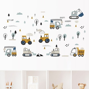 Sipo, Naklejki na ścianę dla dzieci, Traktory i koparki, 1 szt.